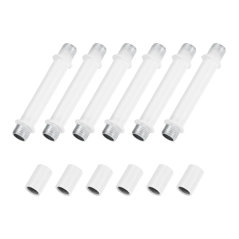 6 Set 60mm Straight Pipe Lamp Stem Kit M10 Double End Thread Rod W/Nuts White
