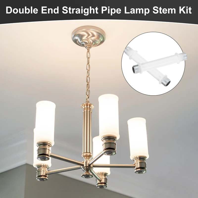 6 Set 60mm Straight Pipe Lamp Stem Kit M10 Double End Thread Rod W/Nuts White