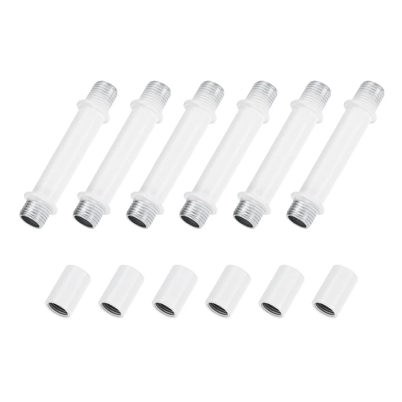 6 Set 50mm Straight Pipe Lamp Stem Kit M10 Double End Thread Rod W/Nuts White