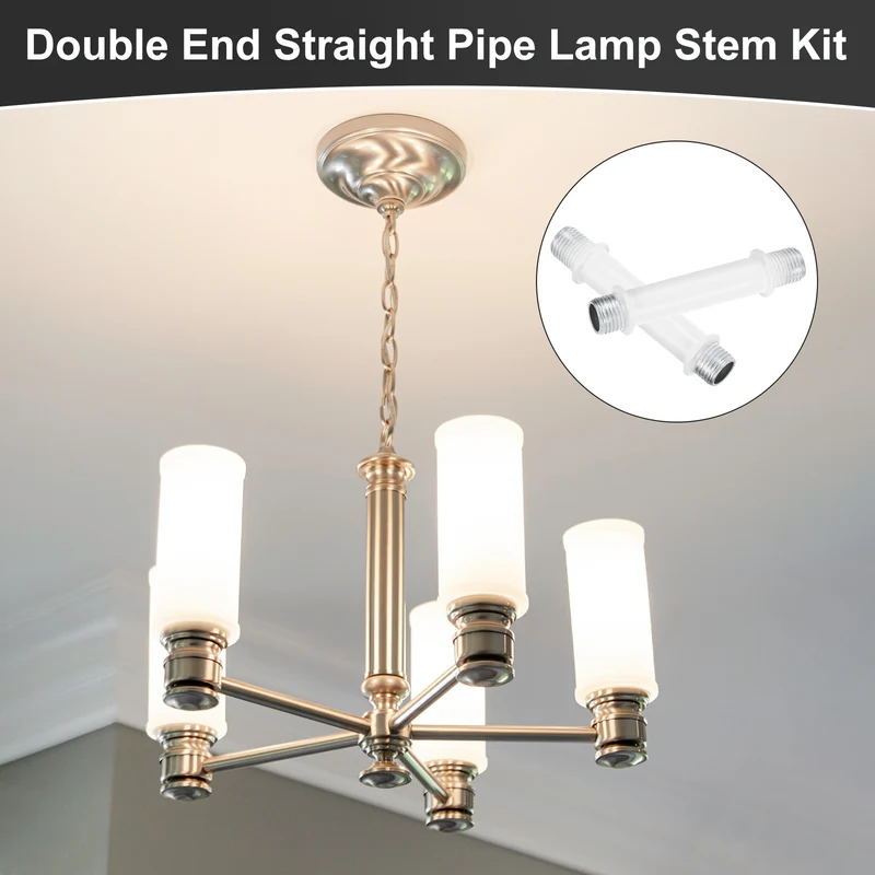 6 Set 50mm Straight Pipe Lamp Stem Kit M10 Double End Thread Rod W/Nuts White