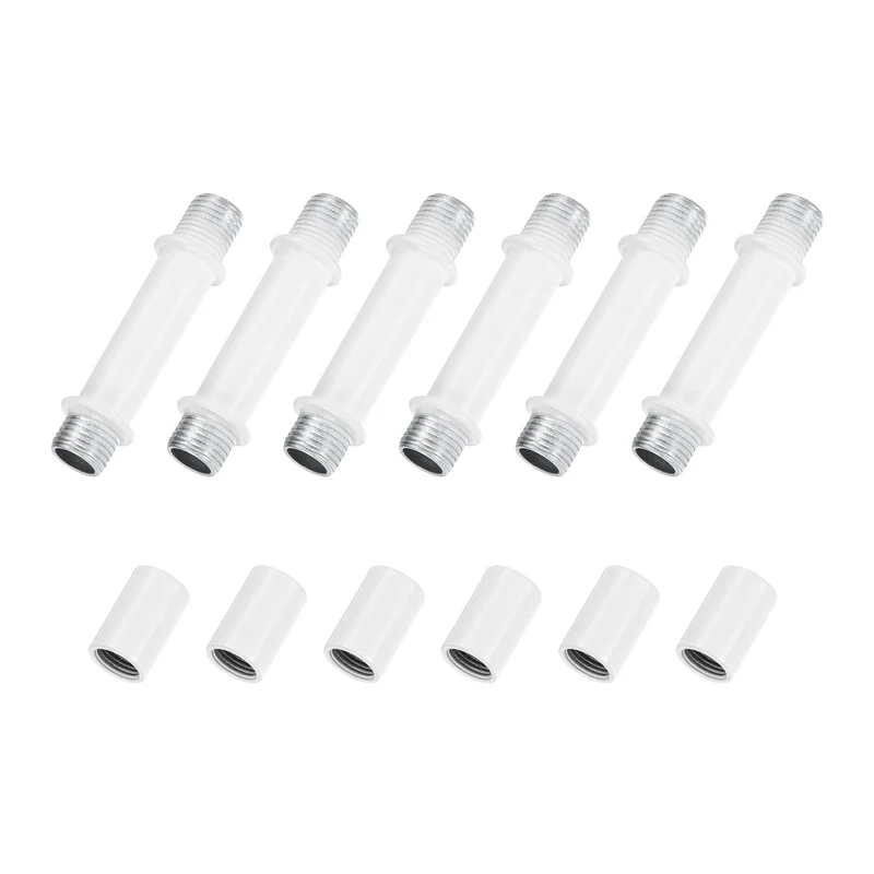 6 Set 40mm Straight Pipe Lamp Stem Kit M10 Double End Thread Rod W/Nuts White