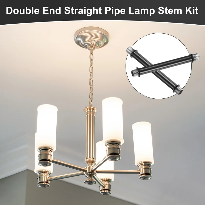 6 Set 100mm Straight Pipe Lamp Stem Kit M10 Double End Thread Rod W/Nuts Black