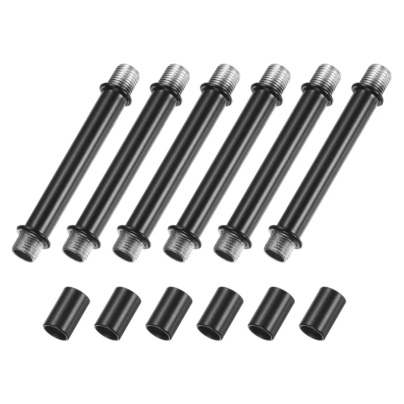 6 Set 80mm Straight Pipe Lamp Stem Kit M10 Double End Thread Rod W/Nuts Black