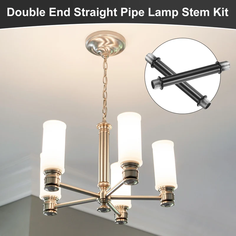 6 Set 80mm Straight Pipe Lamp Stem Kit M10 Double End Thread Rod W/Nuts Black