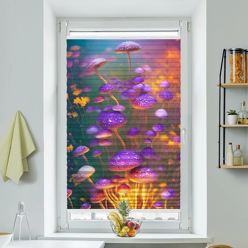 Wabenplissee Motiv "Pilze Blumen Fantasie"