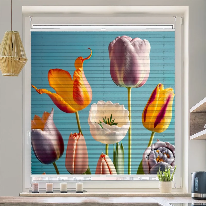 Wabenplissee Motiv "Blumen pop art"