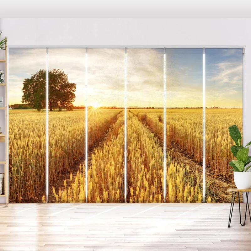 Schiebegardine Motiv "Kornfeld Sonnenuntergang Baum"