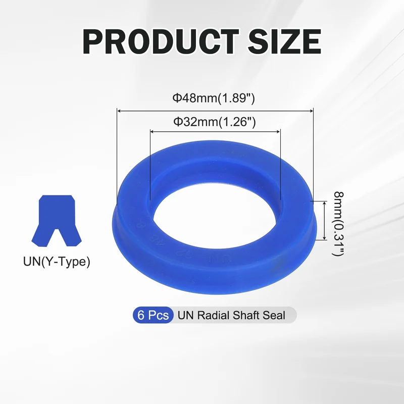 6 Pcs UN Radial Shaft Seal, 32mm ID x 48mm OD x 8mm Width TPU Oil Seal, Blue