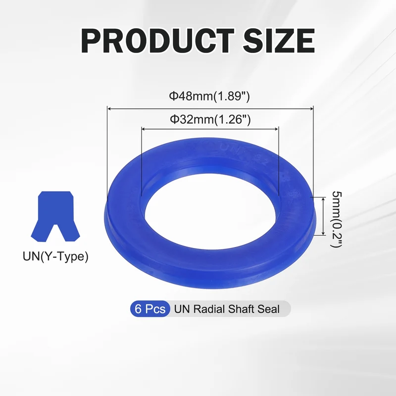 6 Pcs UN Radial Shaft Seal, 32mm ID x 48mm OD x 5mm Width TPU Oil Seal, Blue