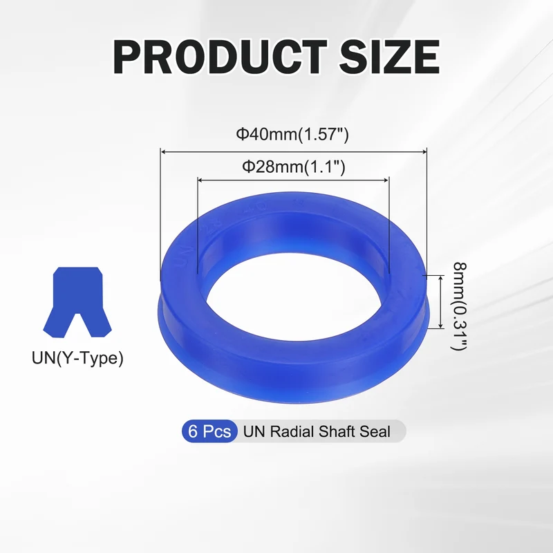 6 Pcs UN Radial Shaft Seal, 28mm ID x 40mm OD x 8mm Width TPU Oil Seal, Blue