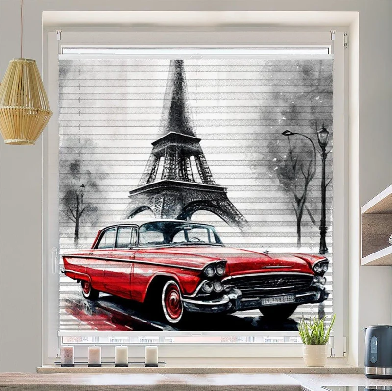 Plissee Motiv "Eifelturm Cadillac"