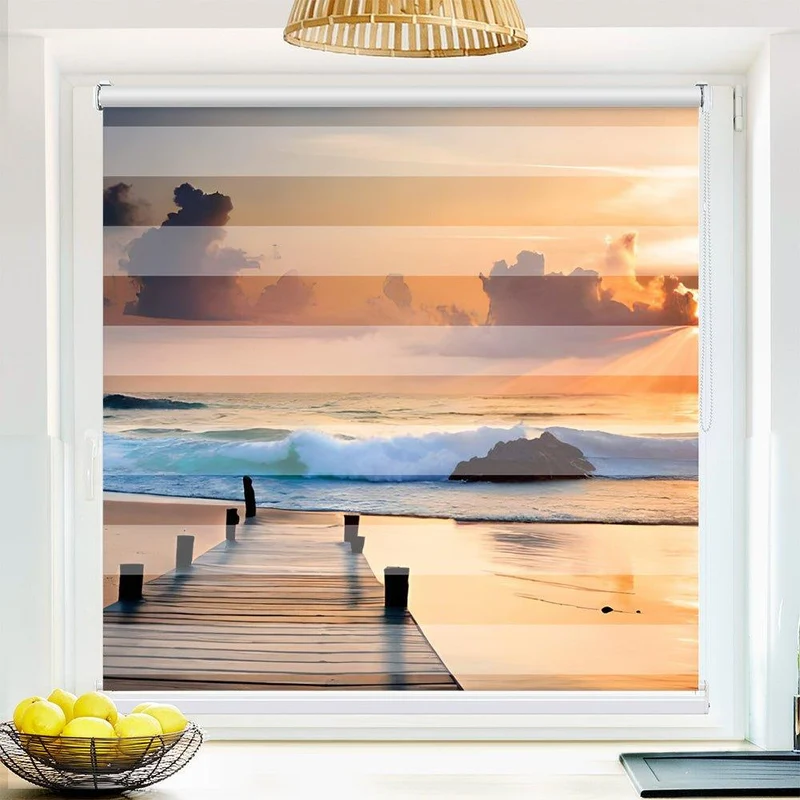 Klemmfix Doppelrollo "Strand Steg Meer" | Klemm Doppelrollo