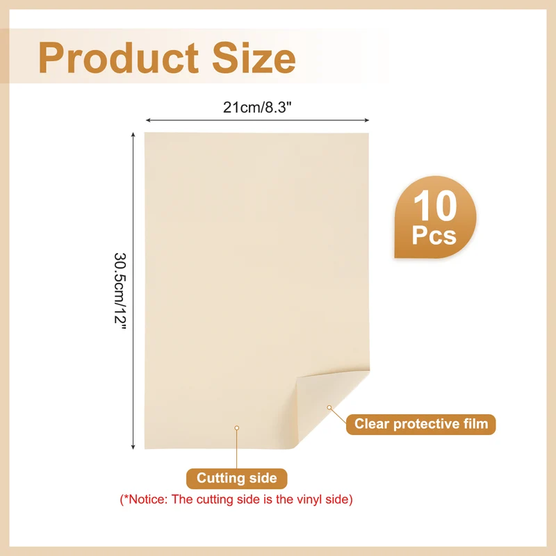 10Pcs Adhesive Vinyl Sheets Bundle,8.3”x 12”Self Adhesive Vinyl, Khaki