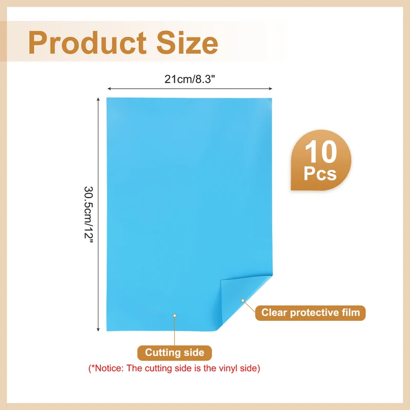10Pcs Adhesive Vinyl Sheets Bundle,8.3”x 12”Self Adhesive Vinyl, Light Blue