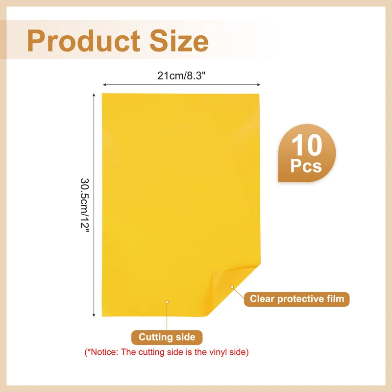 10Pcs Adhesive Vinyl Sheets Bundle,8.3”x 12”Self Adhesive Vinyl, Yellow