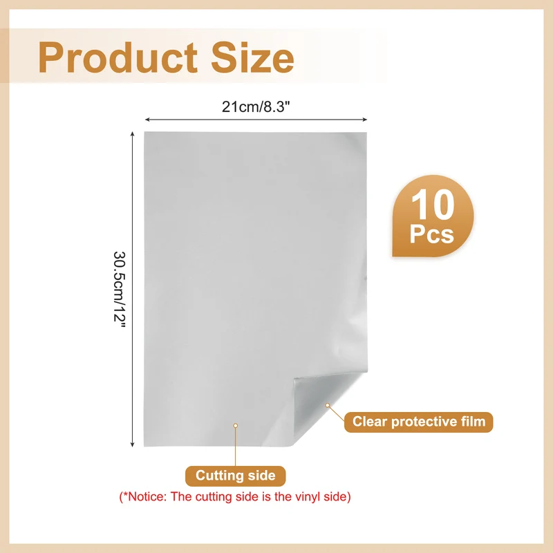10Pcs Adhesive Vinyl Sheets Bundle,8.3”x 12”Self Adhesive Vinyl, Matte Silver