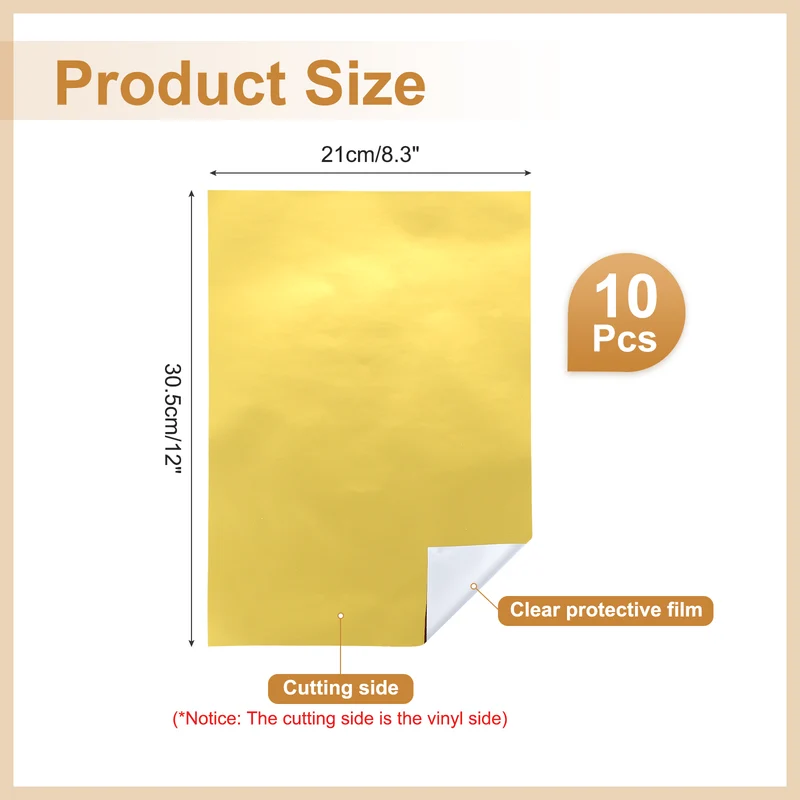 10Pcs Adhesive Vinyl Sheets Bundle,8.3”x 12”Self Adhesive Vinyl, Matte Gold