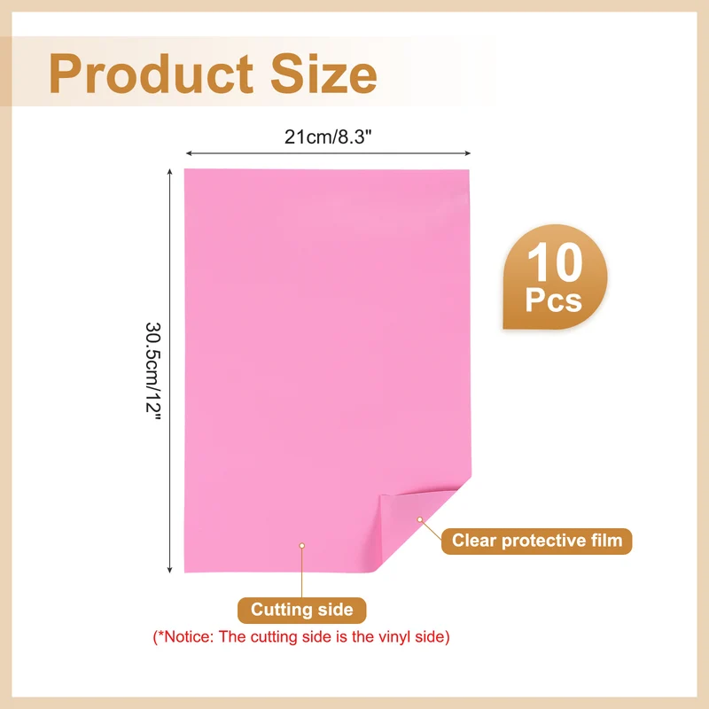 10Pcs Adhesive Vinyl Sheets Bundle,8.3”x 12”Self Adhesive Vinyl, Pink