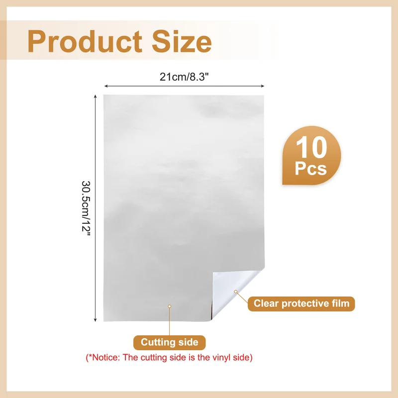 10Pcs Adhesive Vinyl Sheets Bundle,8.3”x 12”Self Adhesive Vinyl, Metallic Silver