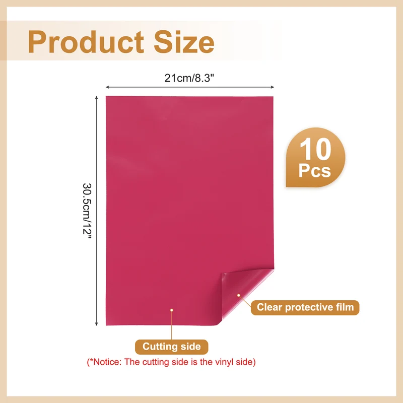 10Pcs Adhesive Vinyl Sheets Bundle,8.3”x 12”Self Adhesive Vinyl, Rose Red