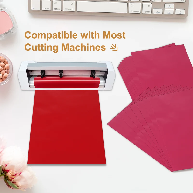 10Pcs Adhesive Vinyl Sheets Bundle,8.3”x 12”Self Adhesive Vinyl, Rose Red