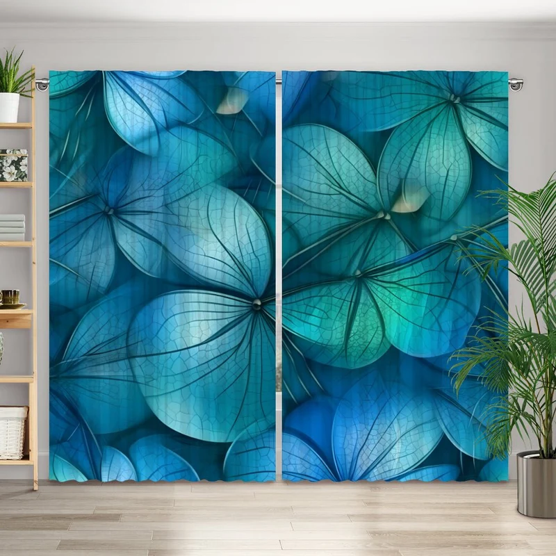 Vorhang Motiv "Blüten Blätter blau"
