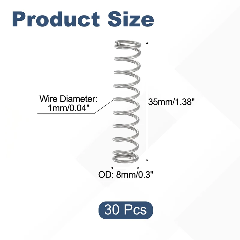 30Pcs Compression Spring 304 Stainless Steel, 1mm Wire, 8x35mm (ODxL)