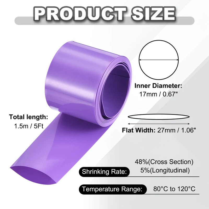 Battery Wrap, Heat Shrink Tubing, 27mm Flat Width 17mm ID, Purple