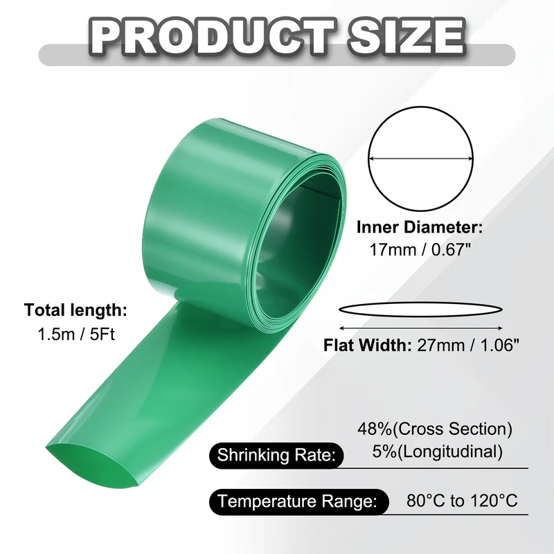 Battery Wrap, Heat Shrink Tubing, 27mm Flat Width 17mm ID, Green