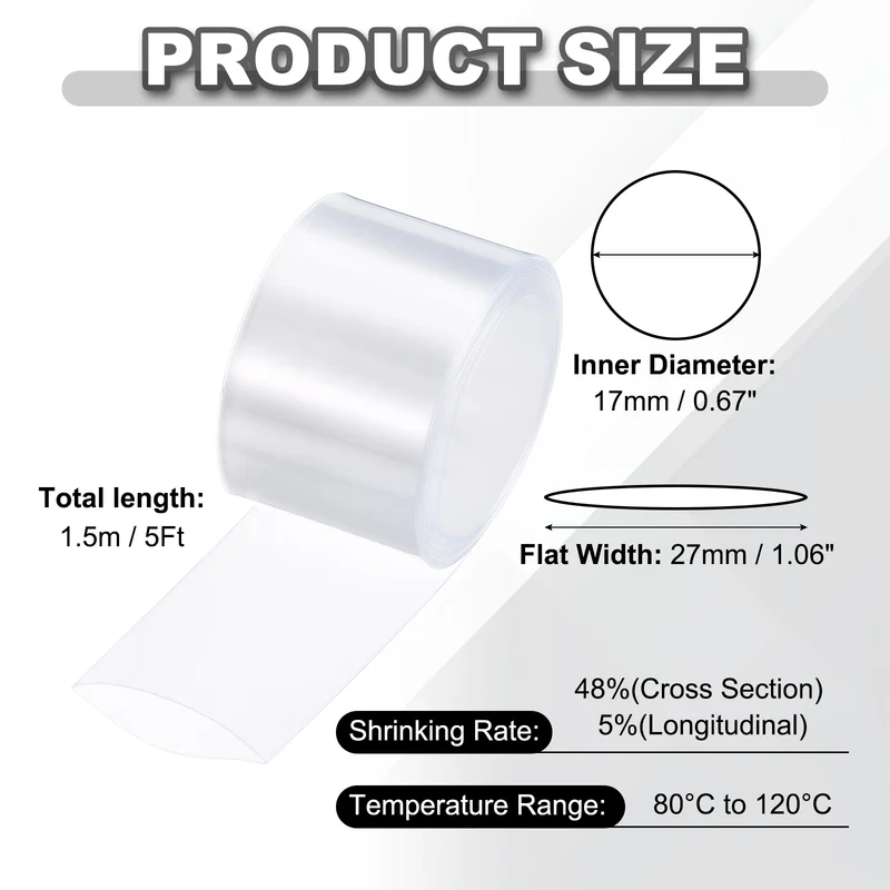 Battery Wrap, Heat Shrink Tubing, 27mm Flat Width 17mm ID, Transparent