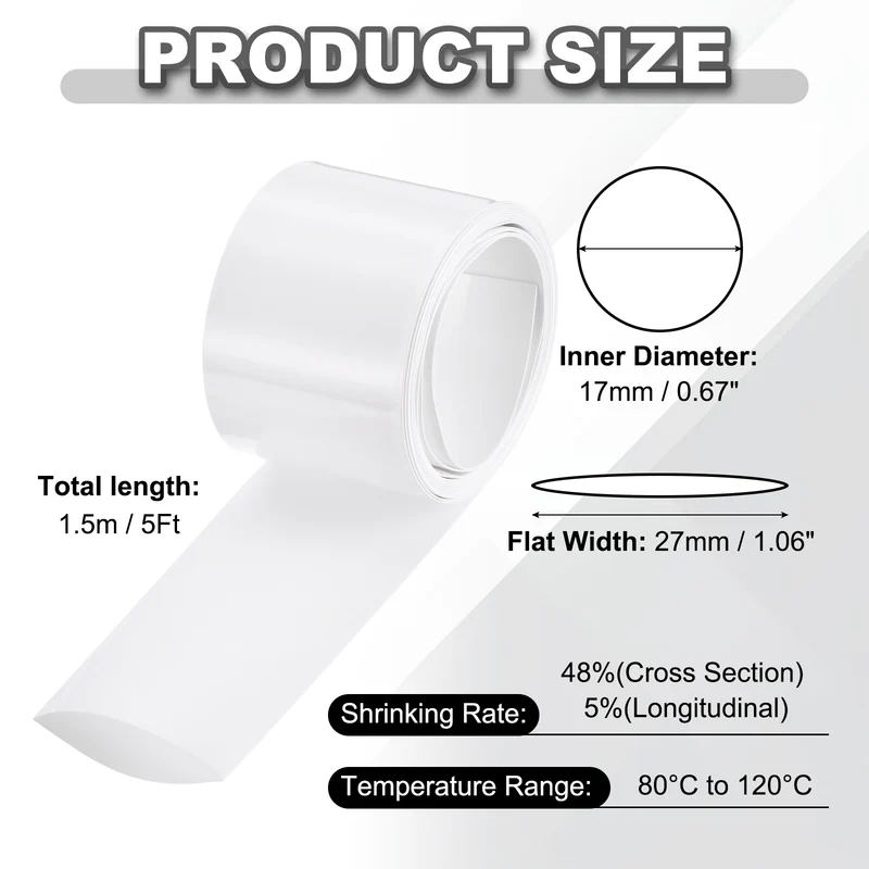 Battery Wrap, Heat Shrink Tubing, 27mm Flat Width 17mm ID, White