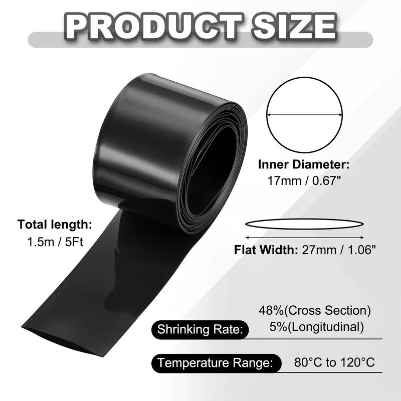 Battery Wrap, Heat Shrink Tubing, 27mm Flat Width 17mm ID, Black