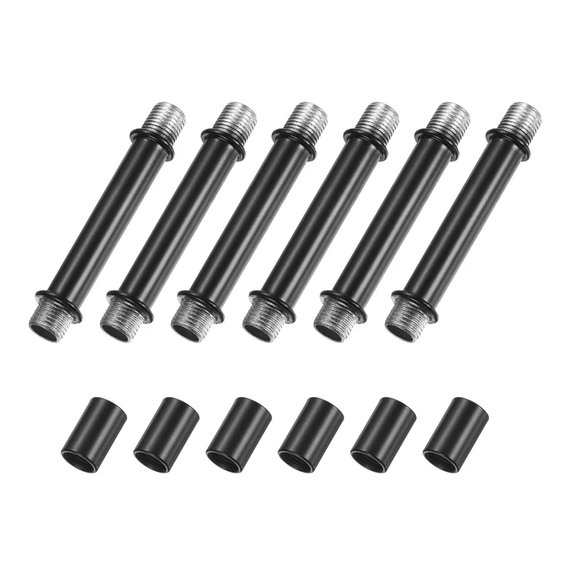 6 Set 70mm Straight Pipe Lamp Stem Kit M10 Double End Thread Rod W/Nuts Black