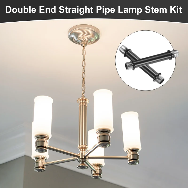 6 Set 70mm Straight Pipe Lamp Stem Kit M10 Double End Thread Rod W/Nuts Black