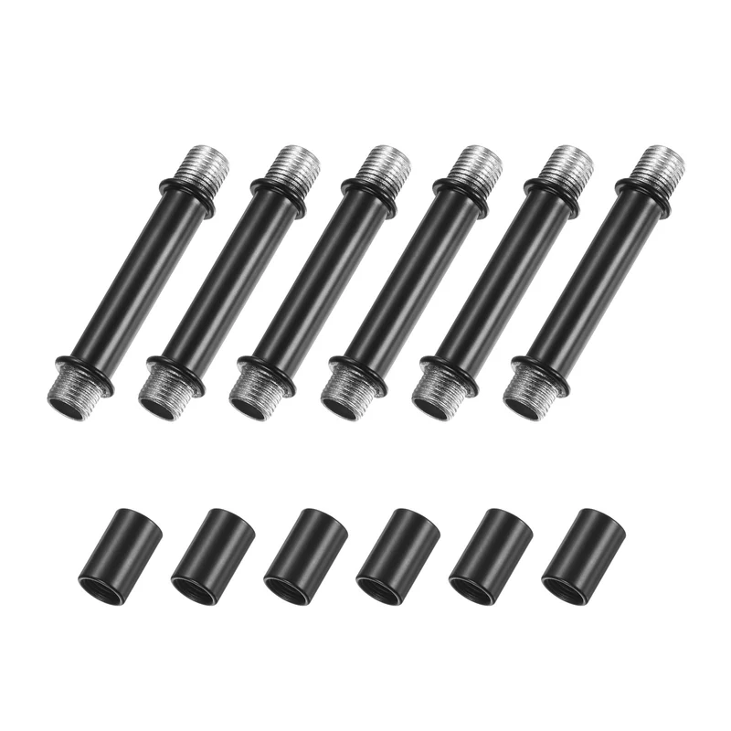 6 Set 60mm Straight Pipe Lamp Stem Kit M10 Double End Thread Rod W/Nuts Black