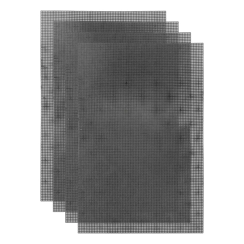 4Pcs Plastic Mesh Canvas Sheets 13"x20" 7 Count Round Hole Blank Canvas Black for Embroidery Needlepoint, Knit Crochet Yarn Crafting