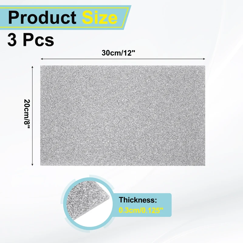 3Pcs Silver Glitter Acrylic Sheets 1/8" Thickness 12" x 8" PMMA Sheets