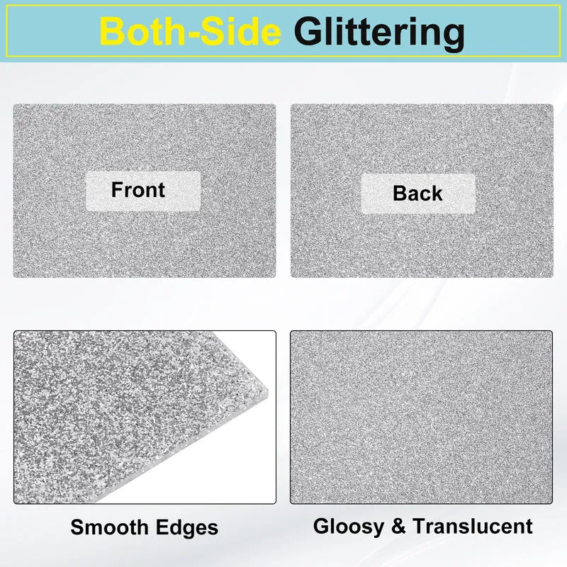 3Pcs Silver Glitter Acrylic Sheets 1/8" Thickness 12" x 8" PMMA Sheets