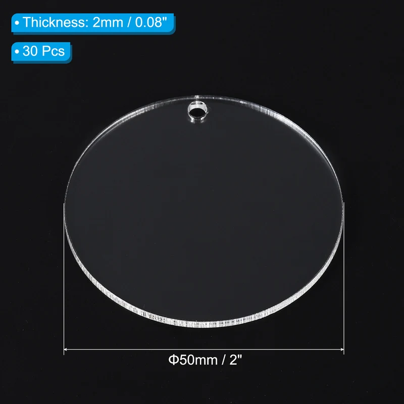30pcs 2" Dia. Acrylic Circles Round Clear Plastic Sheet Disk Blank 2mm Tall