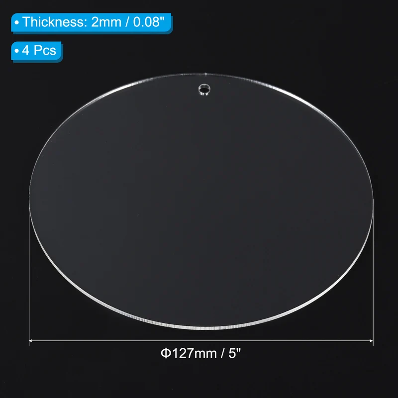 4pcs 5" Dia. Acrylic Circles Round Clear Plastic Sheet Ornament Disk Blank