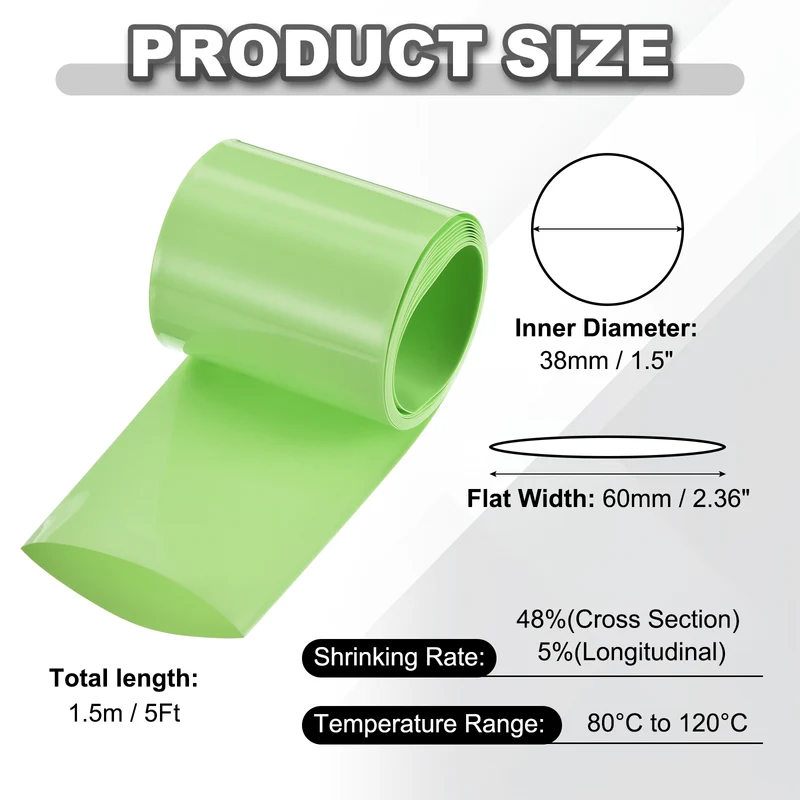 Battery Wrap, Heat Shrink Tubing, 60mm Flat Width 38mm ID, Fruit Green