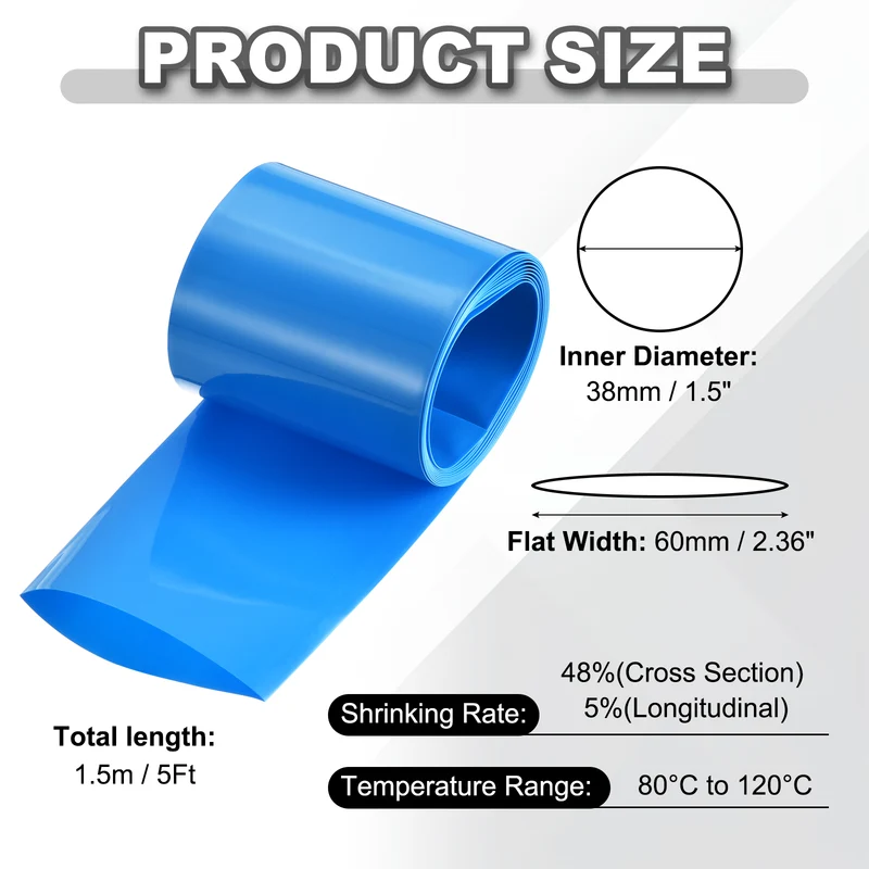 Battery Wrap, Heat Shrink Tubing, 60mm Flat Width 38mm ID, Blue