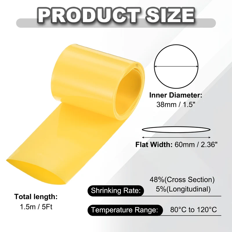 Battery Wrap, Heat Shrink Tubing, 60mm Flat Width 38mm ID, Yellow