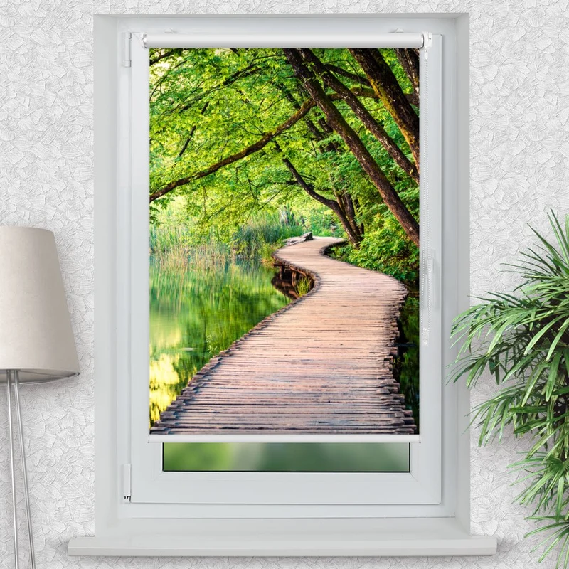 Klemmfix Rollo "Wald See Steg" | Motiv-Klemmrollo