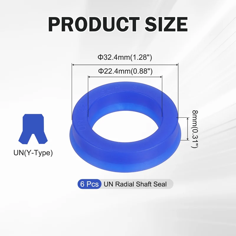 6 Pcs UN Radial Shaft Seal, 22.4mm ID x 32.4mm OD x 8mm Width TPU Oil Seal, Blue