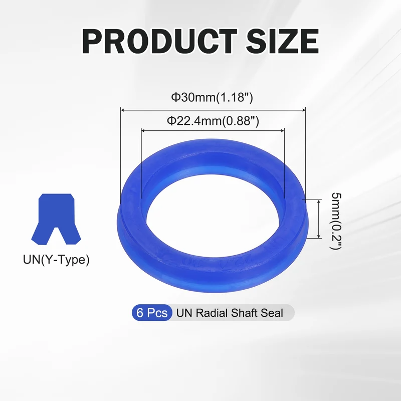 6 Pcs UN Radial Shaft Seal, 22.4mm ID x 30mm OD x 5mm Width TPU Oil Seal, Blue