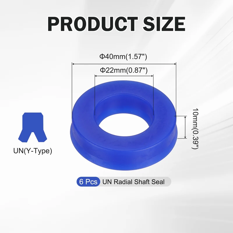 6 Pcs UN Radial Shaft Seal, 22mm ID x 40mm OD x 10mm Width TPU Oil Seal, Blue
