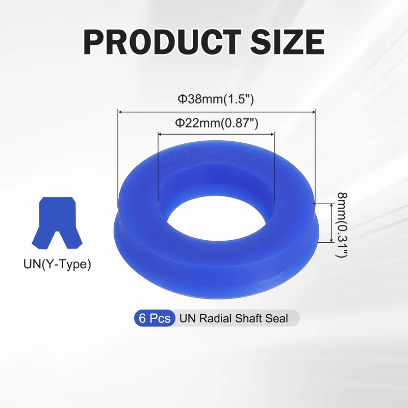 6 Pcs UN Radial Shaft Seal, 22mm ID x 38mm OD x 8mm Width TPU Oil Seal, Blue