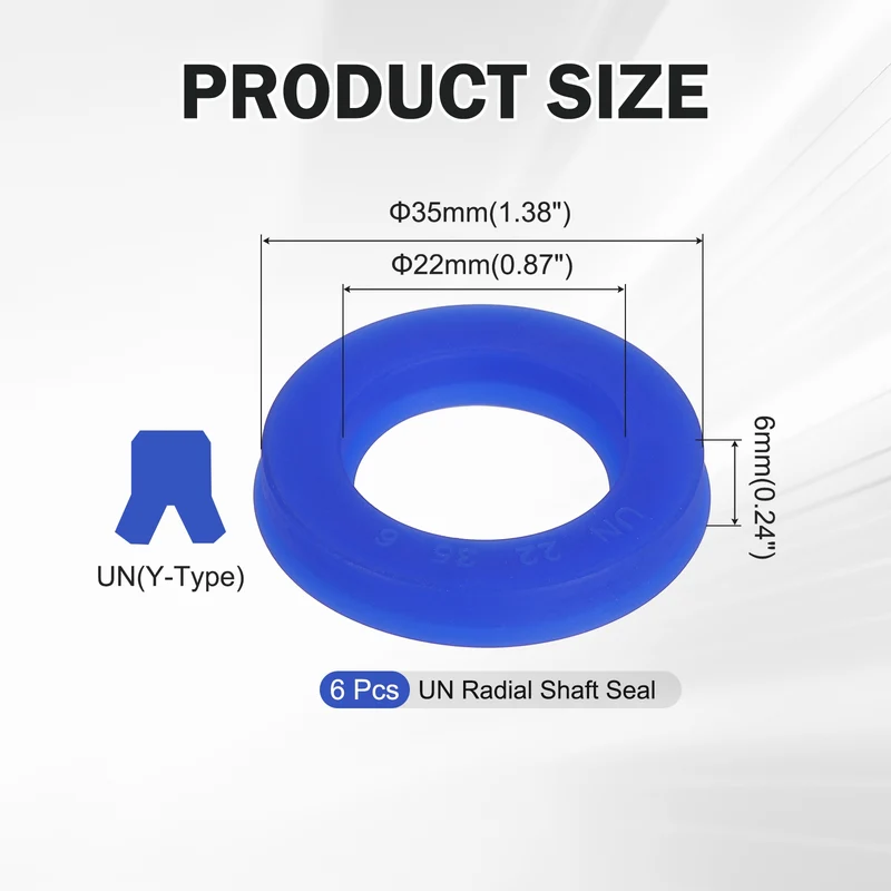 6 Pcs UN Radial Shaft Seal, 22mm ID x 35mm OD x 6mm Width TPU Oil Seal, Blue