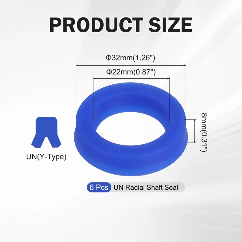 6 Pcs UN Radial Shaft Seal, 22mm ID x 32mm OD x 8mm Width TPU Oil Seal, Blue